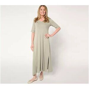 Belle by Kim Gravel Spandex Elbow Sleeve Maxi Dress Green Tea Medium A683740
